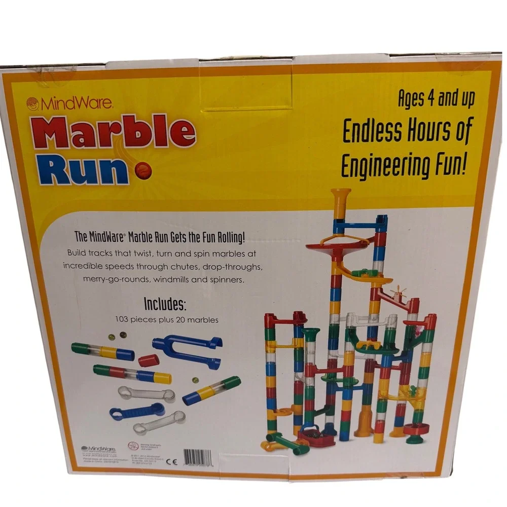 MindWare Marble Run 123 Piece Set STEM Engineering Toy Age 4+ 103 Pcs 20 Marbles